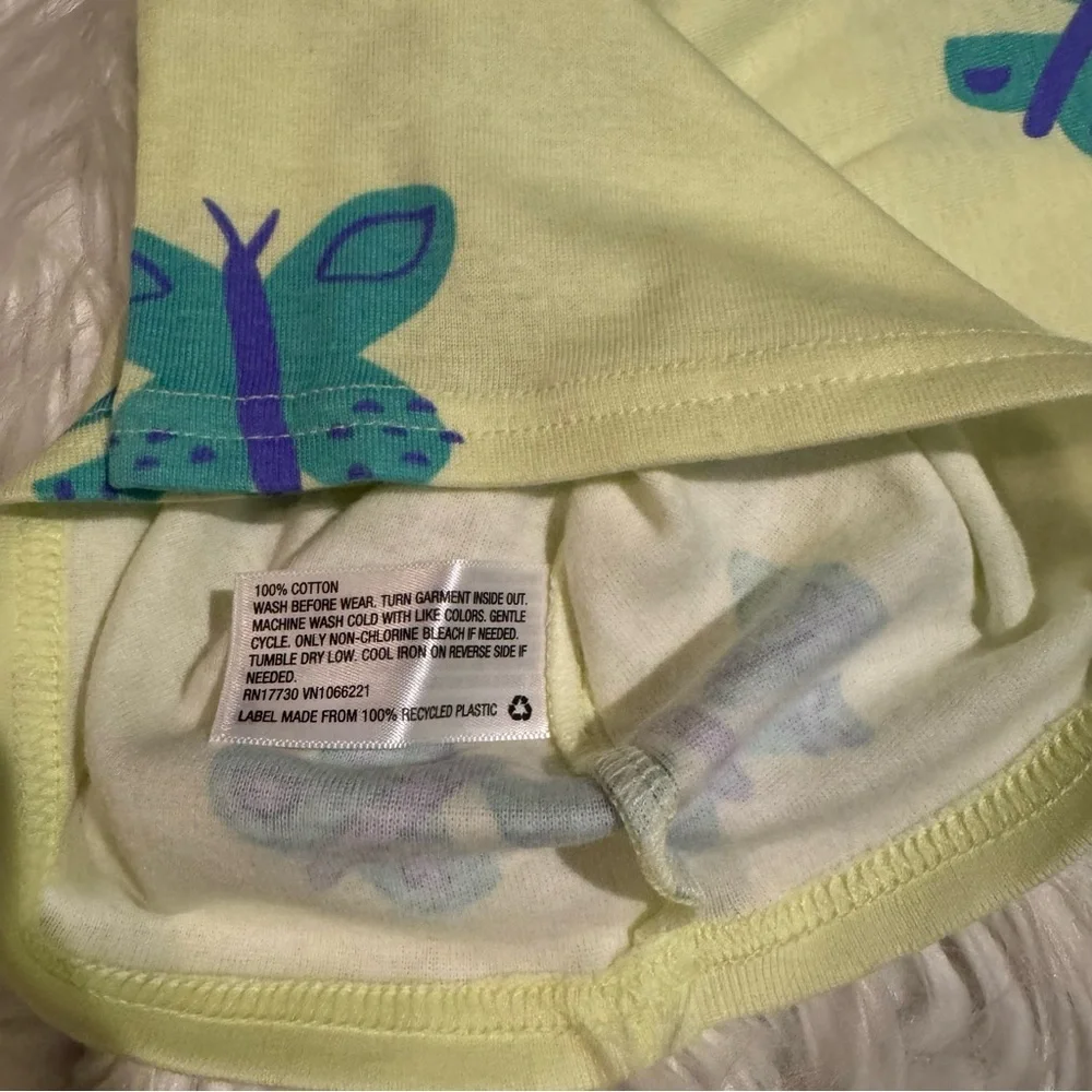 Cat & Jack Girls Size 4 Light Green Butterfly Cotton‎ Pajama Set NWT